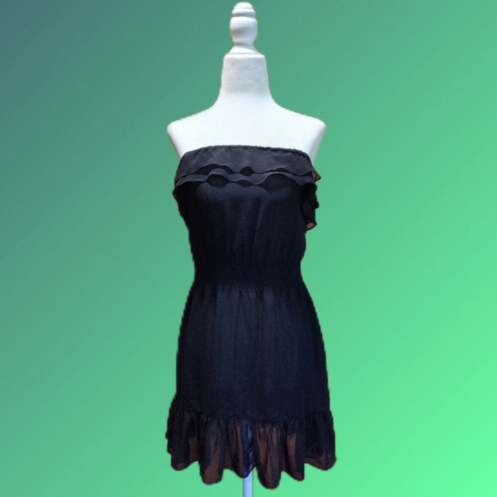 Women's Strapless Black Ruffle Mini Dress Black Size 4